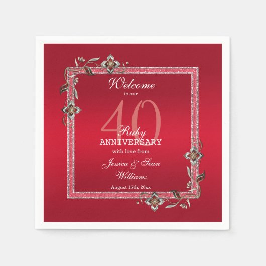 Ruby Red Gems & Glitzer Ruby 40TH Wedding Serviette (Vorderseite)