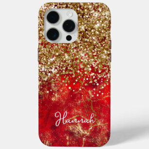 Ruby Red Glittery Gold Glam Personalisiert Case-Mate iPhone Hülle