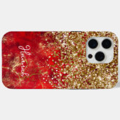 Ruby Red Glittery Gold Glam Personalisiert Case-Mate iPhone Hülle (Rückseite (Horizontal))