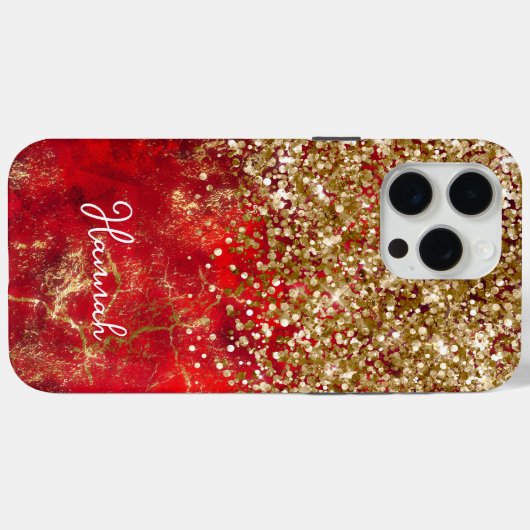 Ruby Red Glittery Gold Glam Personalisiert Case-Mate iPhone Hülle (Rückseite (Horizontal))