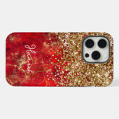 Ruby Red Glittery Gold Glam Personalisiert iPhone Hülle (Rückseite (Horizontal))