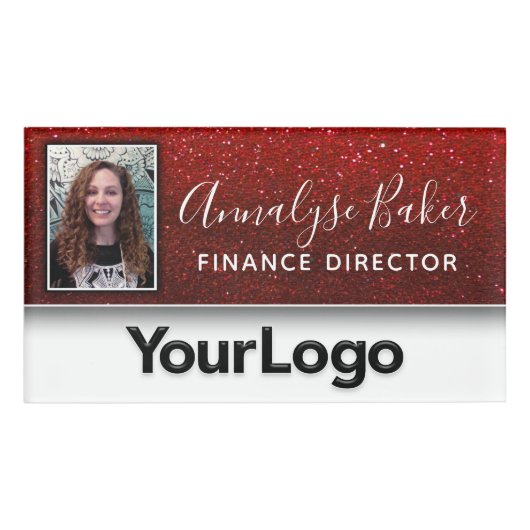 Ruby Red Glitzer Beruflich CNA Nurse Foto Logo Namenschild (Vorderseite)