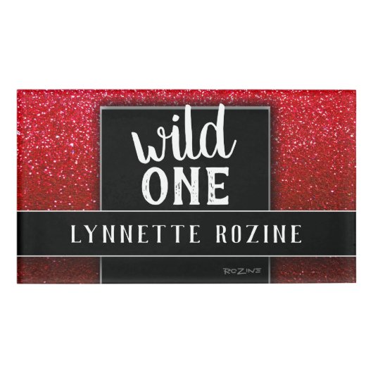 Ruby Red Glitzer Black and White Wild One Namenschild (Vorderseite)