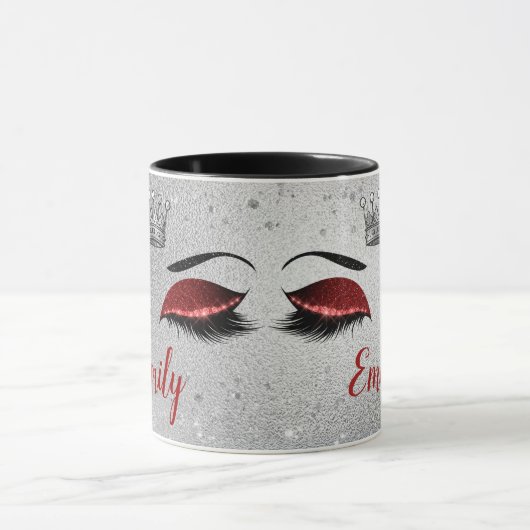 Ruby Red Glitzer Eyes Monogram Tasse (Zentrum)