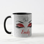 Ruby Red Glitzer Eyes Monogram Tasse (Links)