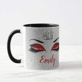 Ruby Red Glitzer Eyes Monogram Tasse