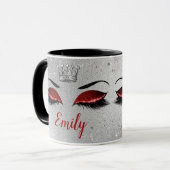 Ruby Red Glitzer Eyes Monogram Tasse (Vorderseite Links)