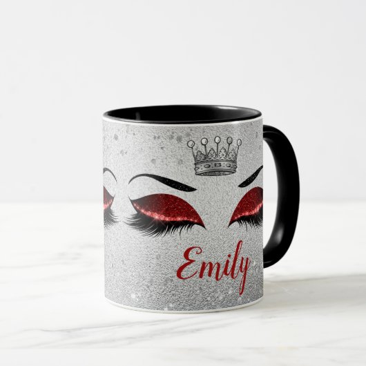 Ruby Red Glitzer Eyes Monogram Tasse (VorderseiteRechts)