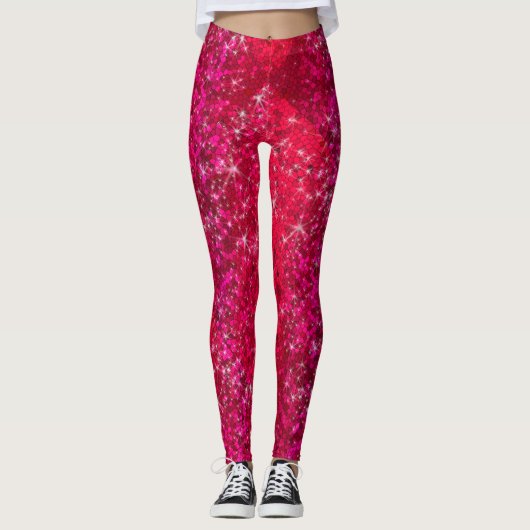 Ruby Red Glitzer Funkelnd Bling Fashion Yoga Pants Leggings (Vorderseite)