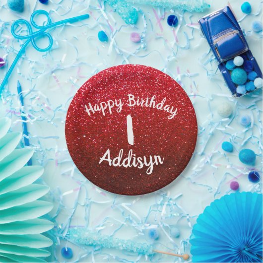 Ruby Red Glitzer Metallic Ombre Birthday Glitzern Pappteller (Party)