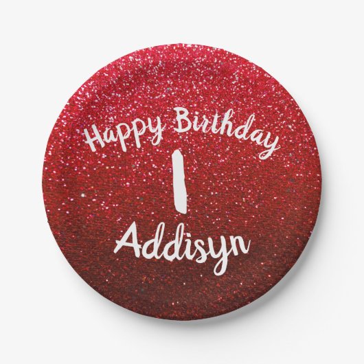 Ruby Red Glitzer Metallic Ombre Birthday Glitzern Pappteller (Vorderseite)