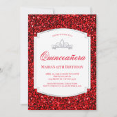 Ruby Red Glitzer Quinceañera Einladungen (Vorderseite)