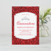 Ruby Red Glitzer Quinceañera Einladungen (Stehend Vorderseite)