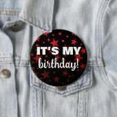 Ruby Red Glitzer Stars Confetti Es ist mein Geburt Button (Beispiel)