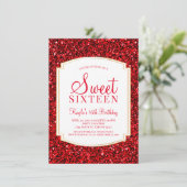 Ruby Red Glitzer Sweet 16 Einladungen (Stehend Vorderseite)