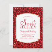 Ruby Red Glitzer Sweet 16 Einladungen (Vorderseite)