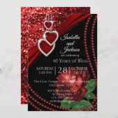 Ruby Red Glitzer und Rose Einladung (Vorne/Hinten)