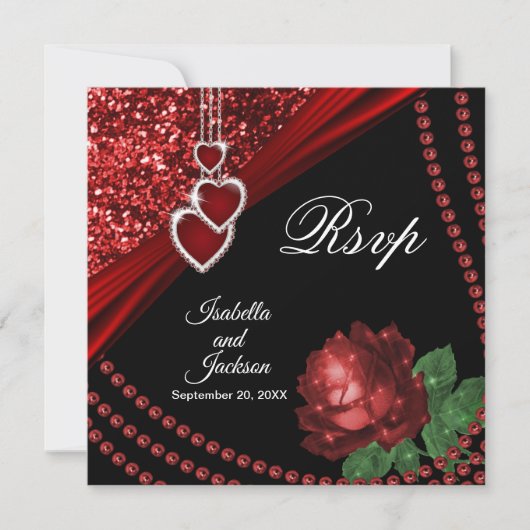 Ruby Red Glitzer und Rose UAwg Einladung (Vorderseite)