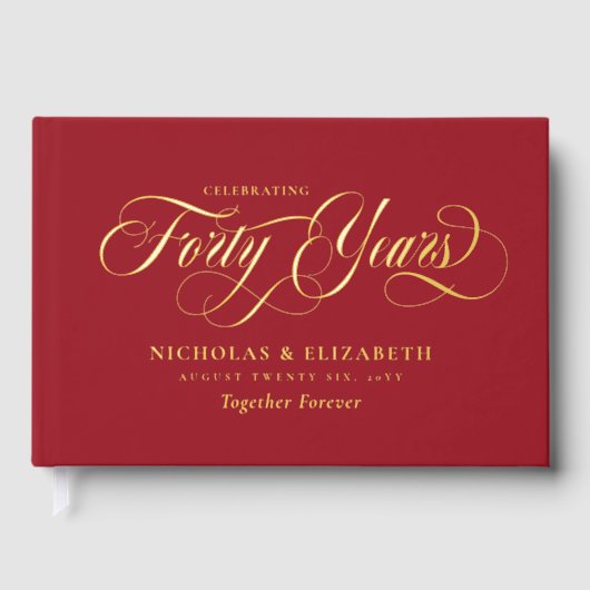Ruby Red Gold Foil 40. Hochzeitstag Gästebuch (Vorderseite)