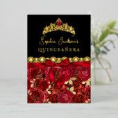 Ruby Red Gold Rose Quinceanera Folieneinladung (Stehend vorne)