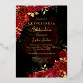Ruby Red Gold Rose Quinceanera Folieneinladung (Rückseite)
