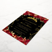 Ruby Red Gold Swirl Scroll Floral Quinceanera Folieneinladung (Gedreht)