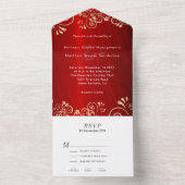 Ruby Red Gold Swirl Wedding All In One Einladung (Innen Boden)
