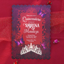 Ruby Red, Gold Tiara, Rosa Schmetterlinge Quincean