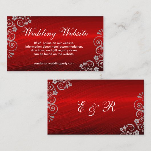 Ruby Red Gray Wirbel Wedding Website Begleitkarte (Vorne/Hinten)