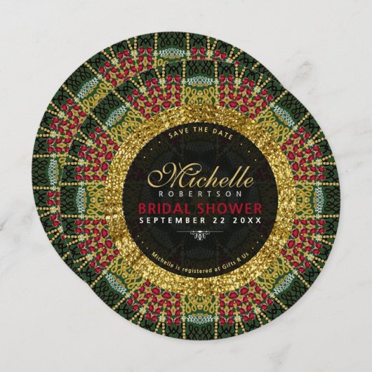 Ruby Red Green Gold Glitzer Brautparty Einladung (Vorne/Hinten)