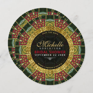 Ruby Red Green Gold Glitzer Brautparty Einladung