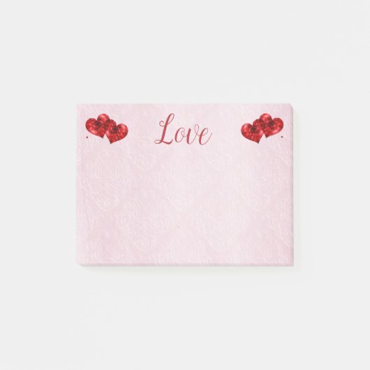 Ruby Red Hearts and Liebe Post-It Notes Klebezettel (Vorderseite)