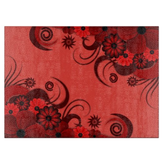 Ruby Red Hibiskus Floral Glass Chopping Board Schneidebrett (Vorderseite)