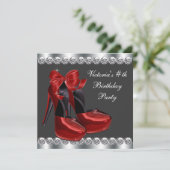 Ruby Red High Heel Shoe Geburtstagsparty Einladung (Stehend Vorderseite)