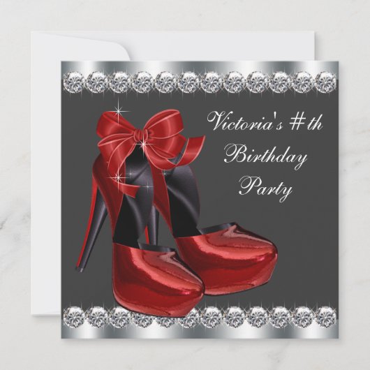 Ruby Red High Heel Shoe Geburtstagsparty Einladung (Vorderseite)