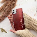 Ruby Red Imitats Brushed Metal Case-Mate iPhone Hülle<br><div class="desc">Dieses trendige Gehäuse mit rubinroten Imitaten aus gebürstetem Metall-Folie. Personalisieren Sie es mit Ihrem Namen in einem Pinselskript im weißen handgeschriebenen Stil.</div>