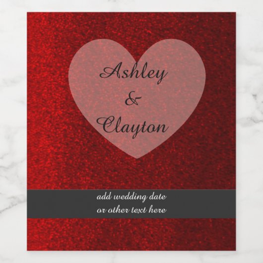 Ruby Red Imitats Glitzer mit Herz Weinetikett (Einzelnes Label)