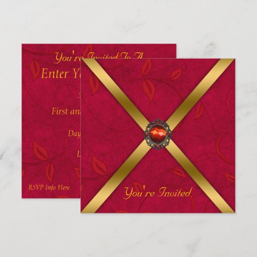 Ruby Red Jeweled Party Einladung (Vorne/Hinten)