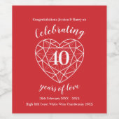 Ruby red Jubiläum 40 Jahre Liebe Weinetiketten Weinetikett (Einzelnes Label)