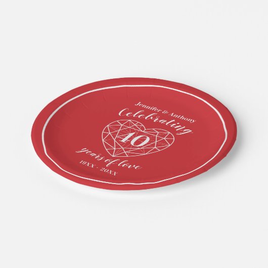 Ruby Red Jubiläum 40 Jahre Party Teller (Schrägansicht)