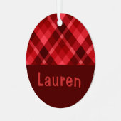 Ruby Red Kariert Monogram Circle Metal Ornament (Vorderseite links)