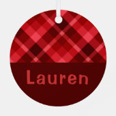 Ruby Red Kariert Monogram Circle Metal Ornament (Rückseite)