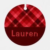 Ruby Red Kariert Monogram Circle Metal Ornament (Vorderseite)