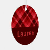 Ruby Red Kariert Monogram Circle Metal Ornament Aus Metall (Vorderseite Rechts)