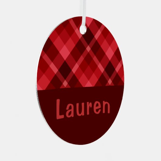 Ruby Red Kariert Monogram Circle Metal Ornament Aus Metall (Vorderseite Rechts)