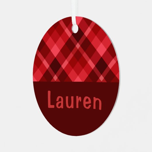 Ruby Red Kariert Monogram Circle Metal Ornament Aus Metall (Vorderseite links)