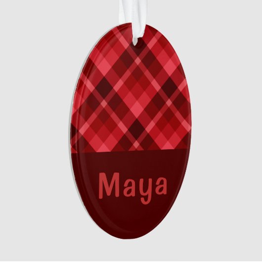 Ruby Red Kariert Monogram Oval Acrylic Ornament (Vorderseite)