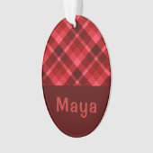 Ruby Red Kariert Monogram Oval Acrylic Ornament (Vorderseite)
