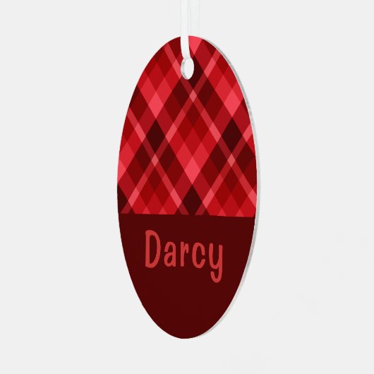 Ruby Red Kariert Monogram Oval Metal Ornament (Vorderseite links)