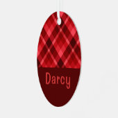 Ruby Red Kariert Monogram Oval Metal Ornament Aus Metall (Vorderseite links)